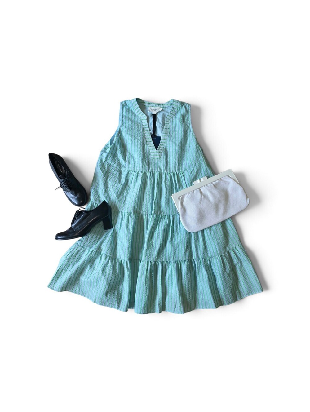 Pomander Place Mint Stripe Sleeveless Tiered Dress